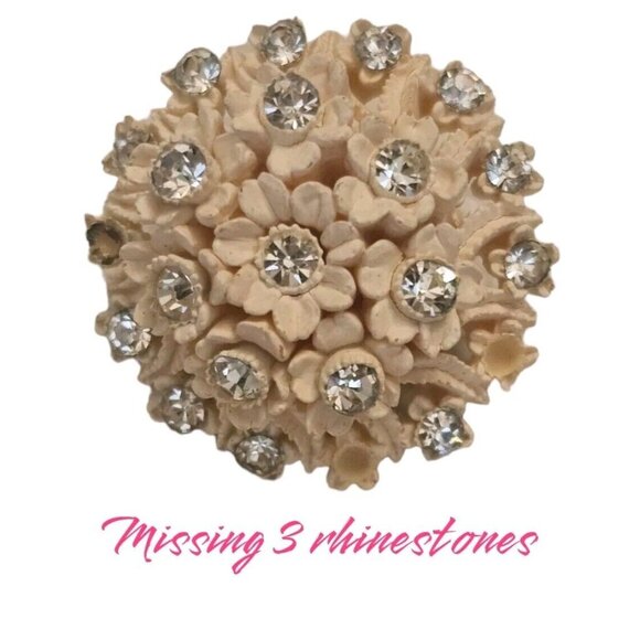 1950's Vintage Celluloid Rhinestone Daisy Floral Bouquet Bridal Clip Earrings 1" - Picture 11 of 13